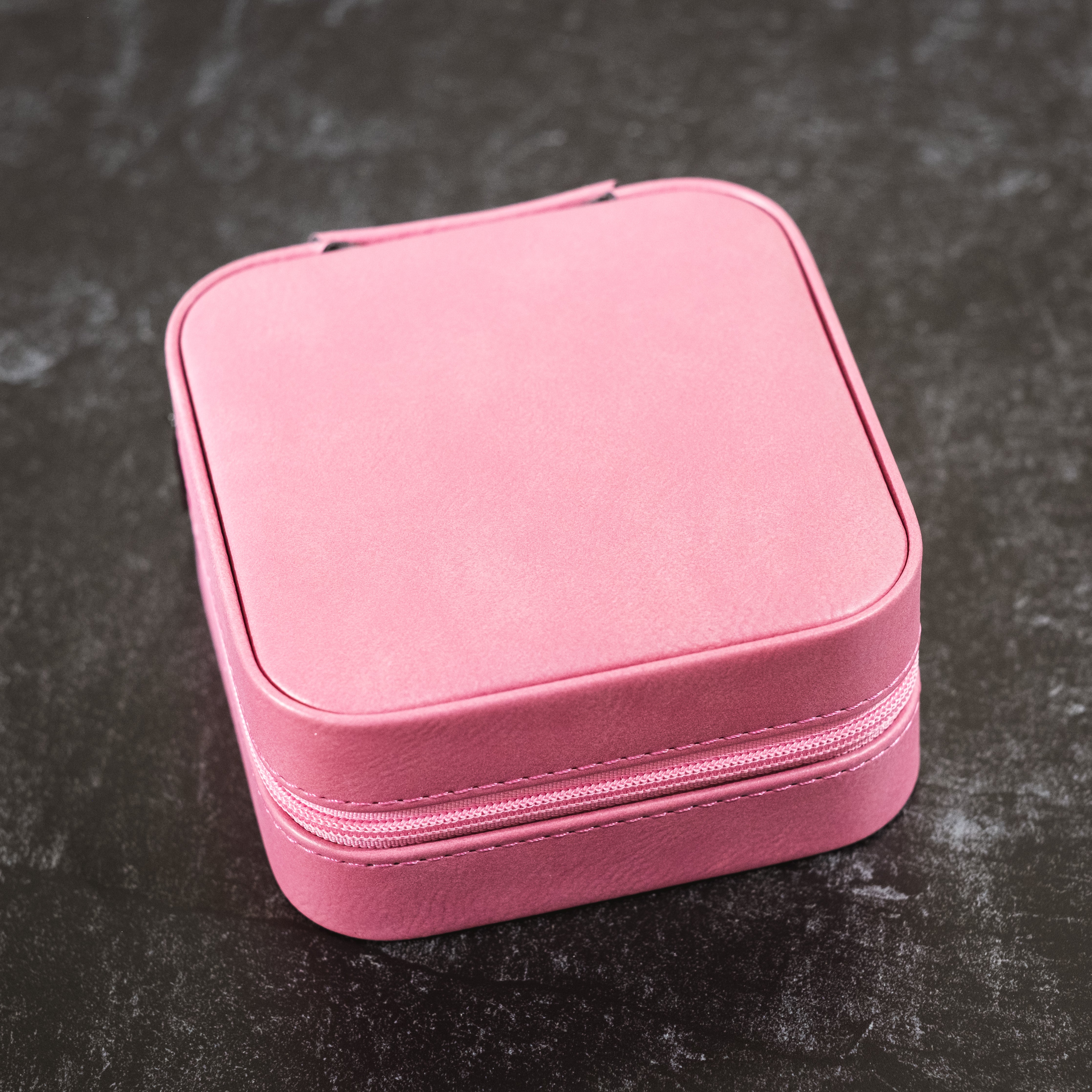 4" X 4" Pink Laserable Leatherette Travel Jewelry Box with Black Lining