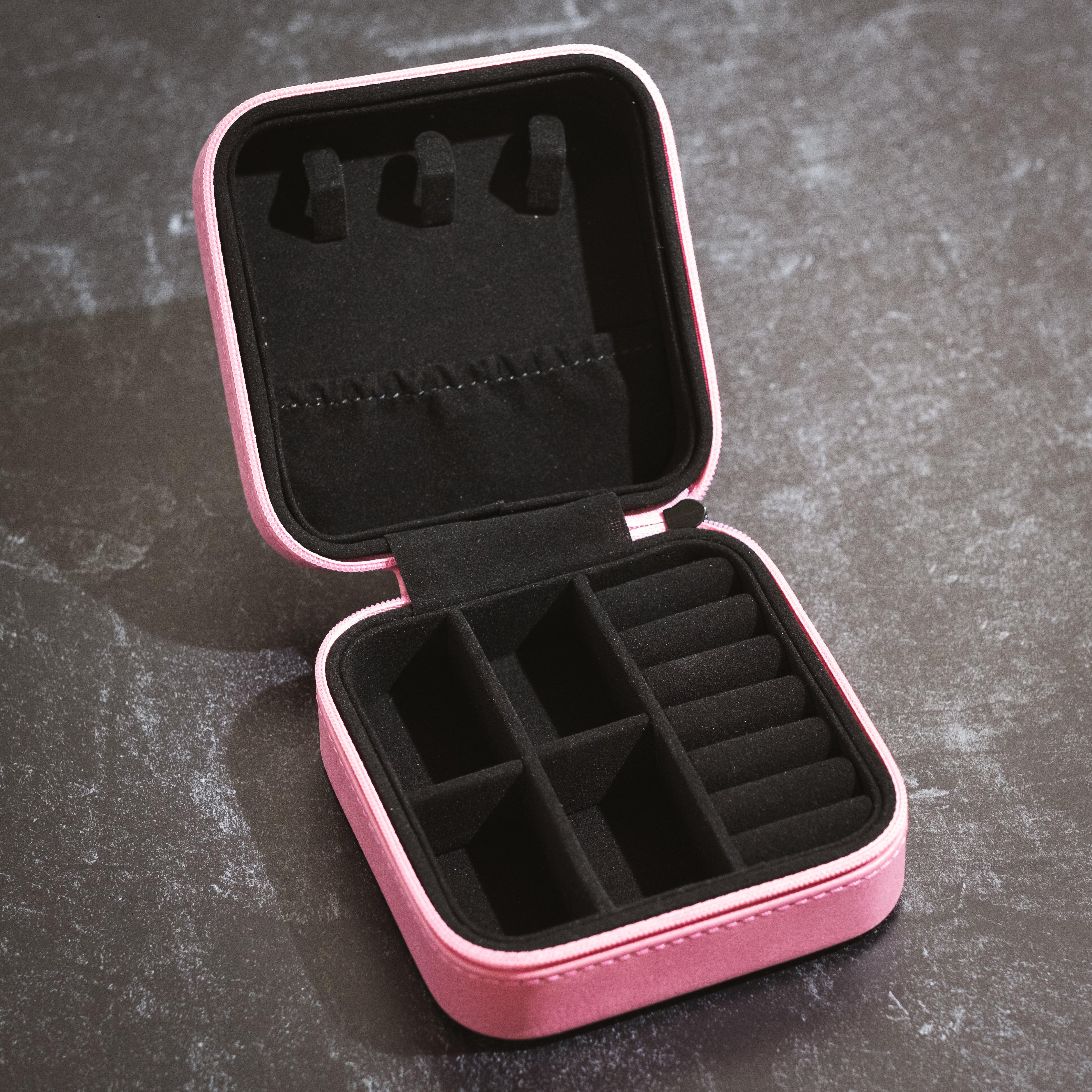 4" X 4" Pink Laserable Leatherette Travel Jewelry Box with Black Lining