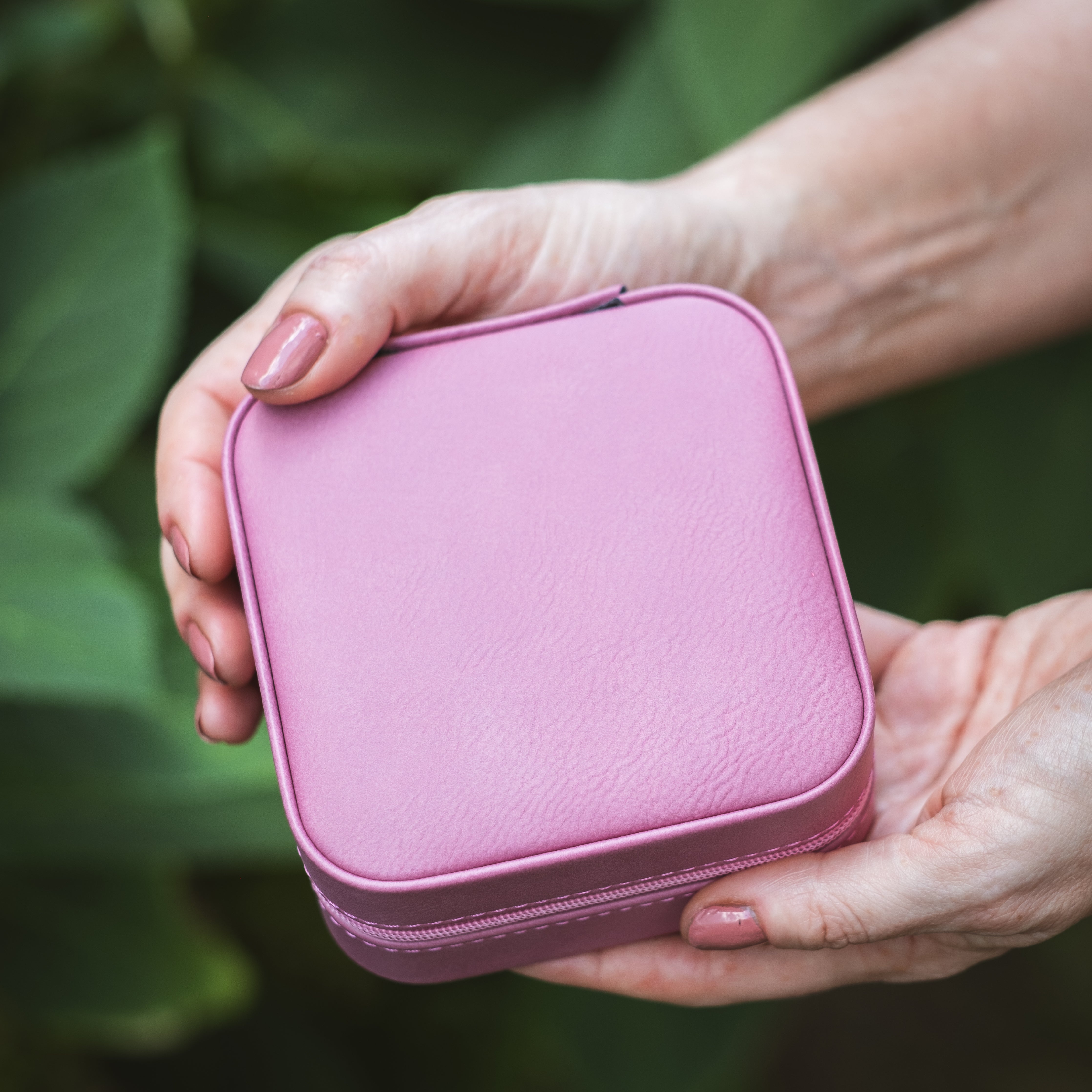 4" X 4" Pink Laserable Leatherette Travel Jewelry Box with Black Lining