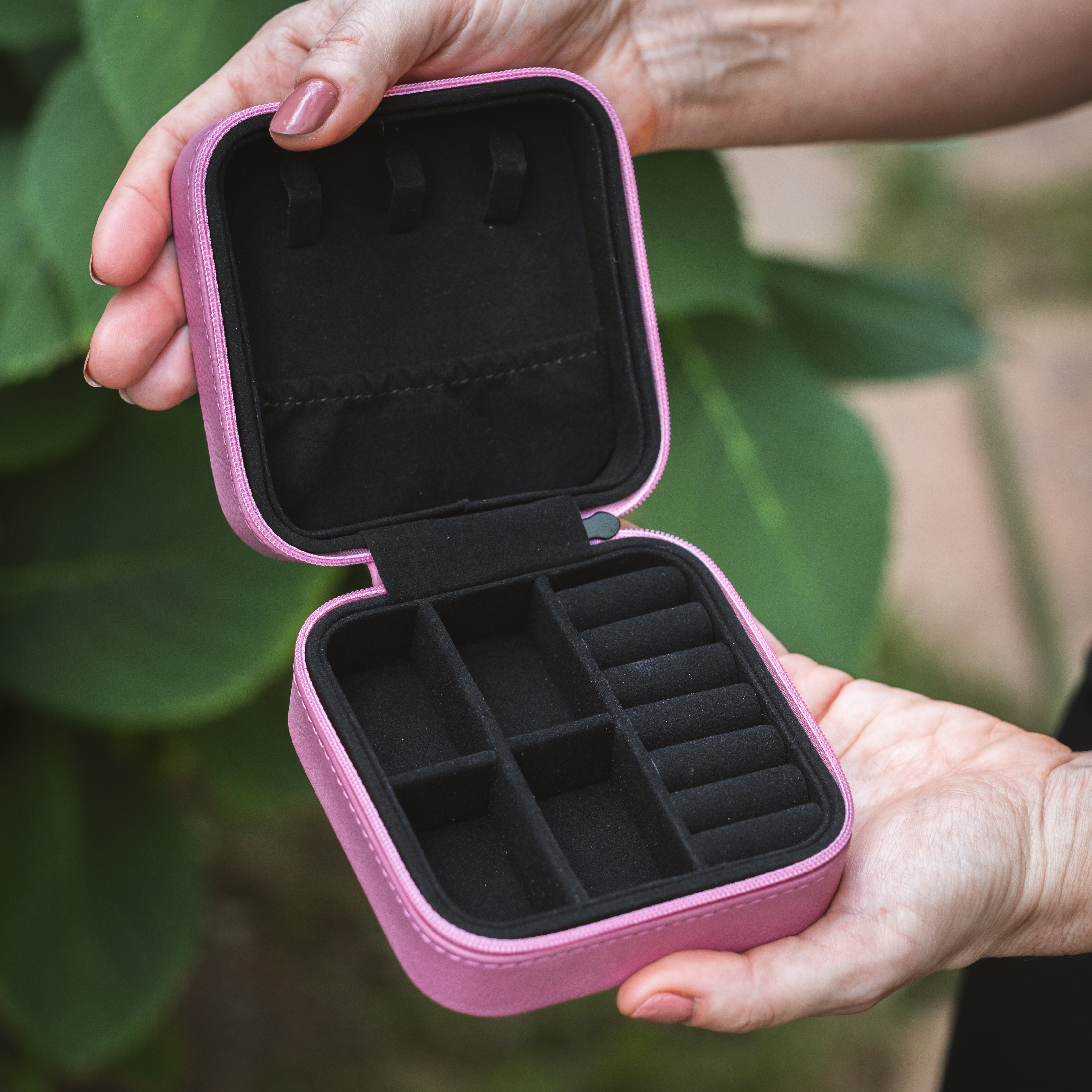 4" X 4" Pink Laserable Leatherette Travel Jewelry Box with Black Lining