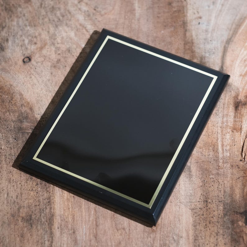 Black Piano Wood Plaque with Brass Plat