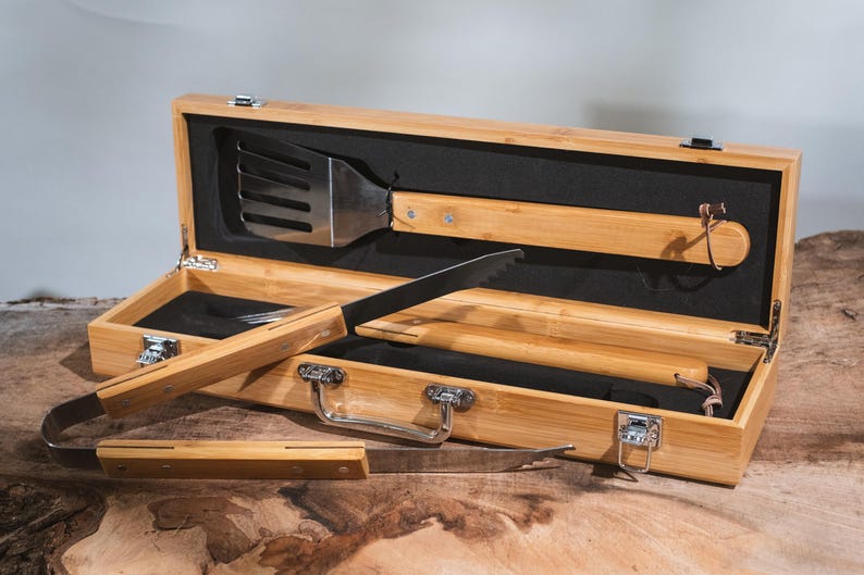 3-Piece Bamboo BBQ Set in Bamboo Case