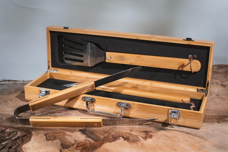 3-Piece Bamboo BBQ Set in Bamboo Case
