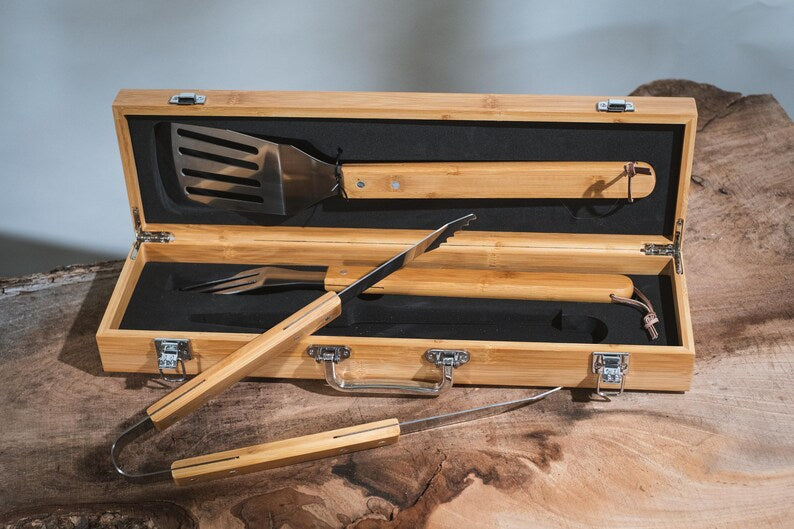 3-Piece Bamboo BBQ Set in Bamboo Case