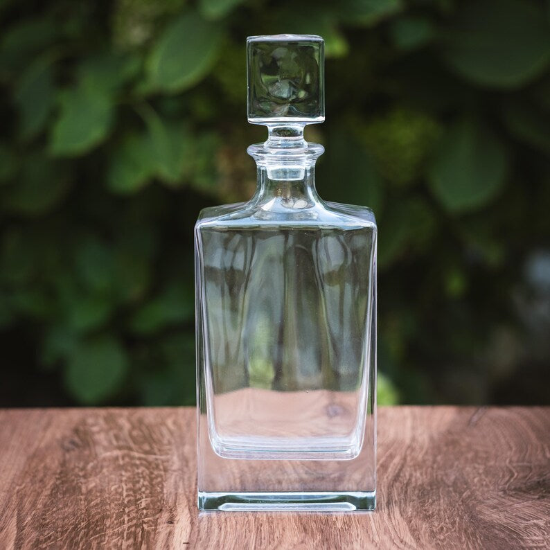 810ml Rectangle Glass Decanter Set with Four 8 oz. Glasses in a Black Gift Box with Printed Paper Sleeve