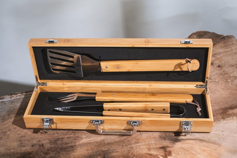 3-Piece Bamboo BBQ Set in Bamboo Case