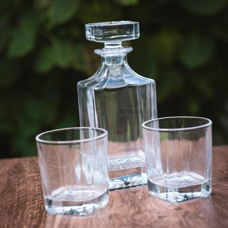 750ml Square Glass Decanter Set with Four 11 oz. Glasses in a Black Gift Box with Printed Paper Sleeve