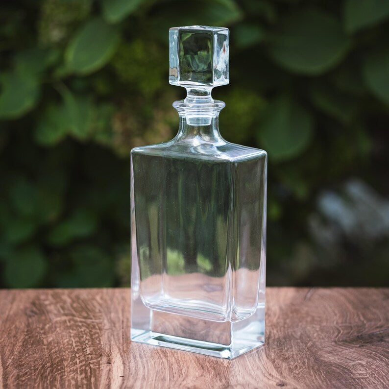810ml Rectangle Glass Decanter Set with Four 8 oz. Glasses in a Black Gift Box with Printed Paper Sleeve