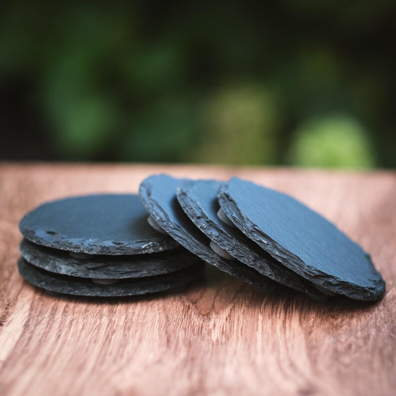 4" Round Slate Coaster Set-6 Piece